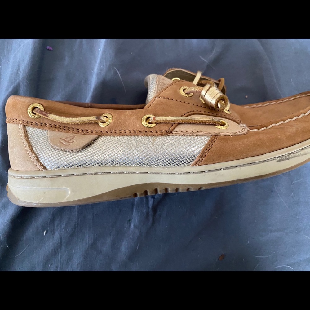 Gold & tan Sperry boat shoes